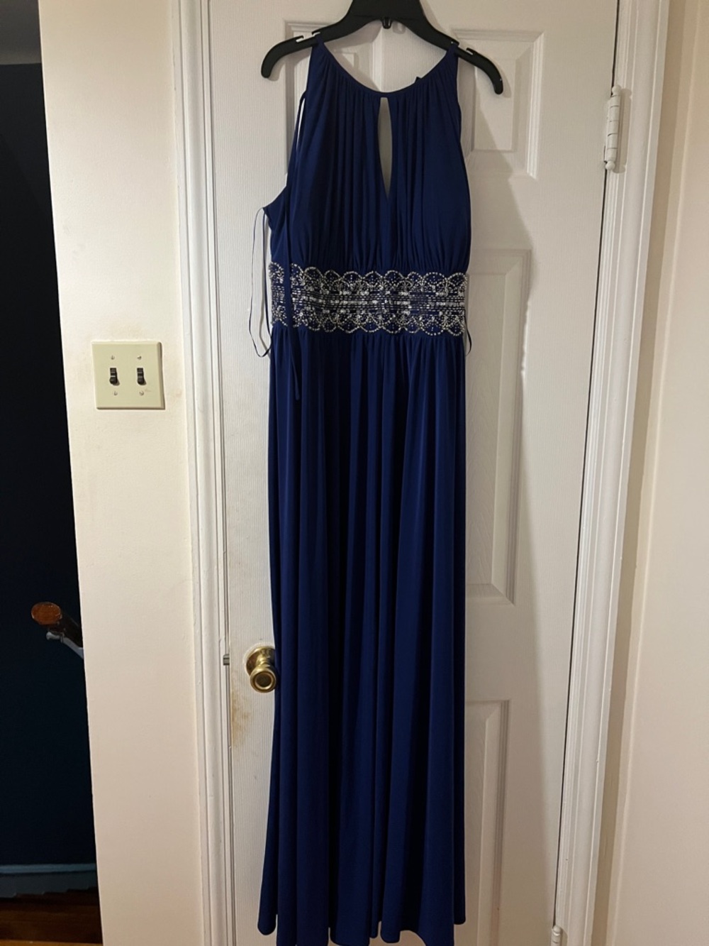 R&m Richards Evening Halter Gown with Beaded Waistband - Navy Sz 14 NEW